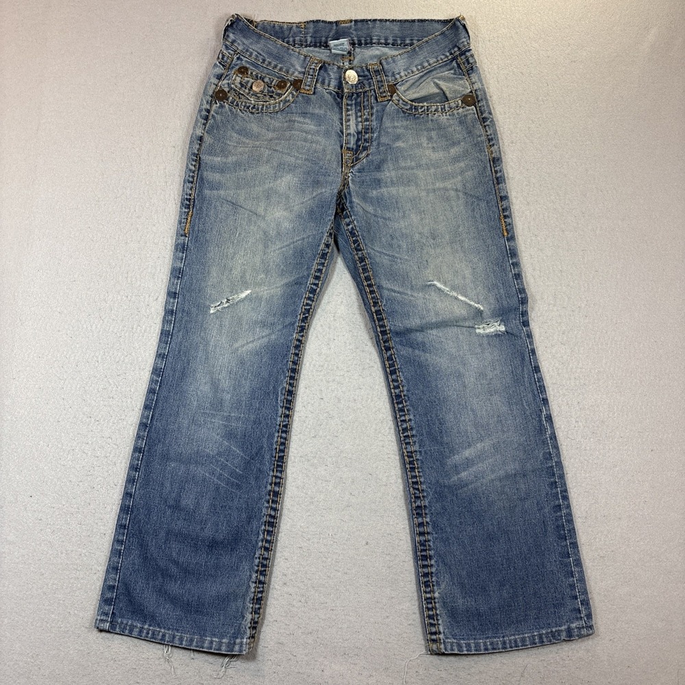 True Religion Jeans Men 30 Blue Denim Flap Pocket Straight Leg Distressed